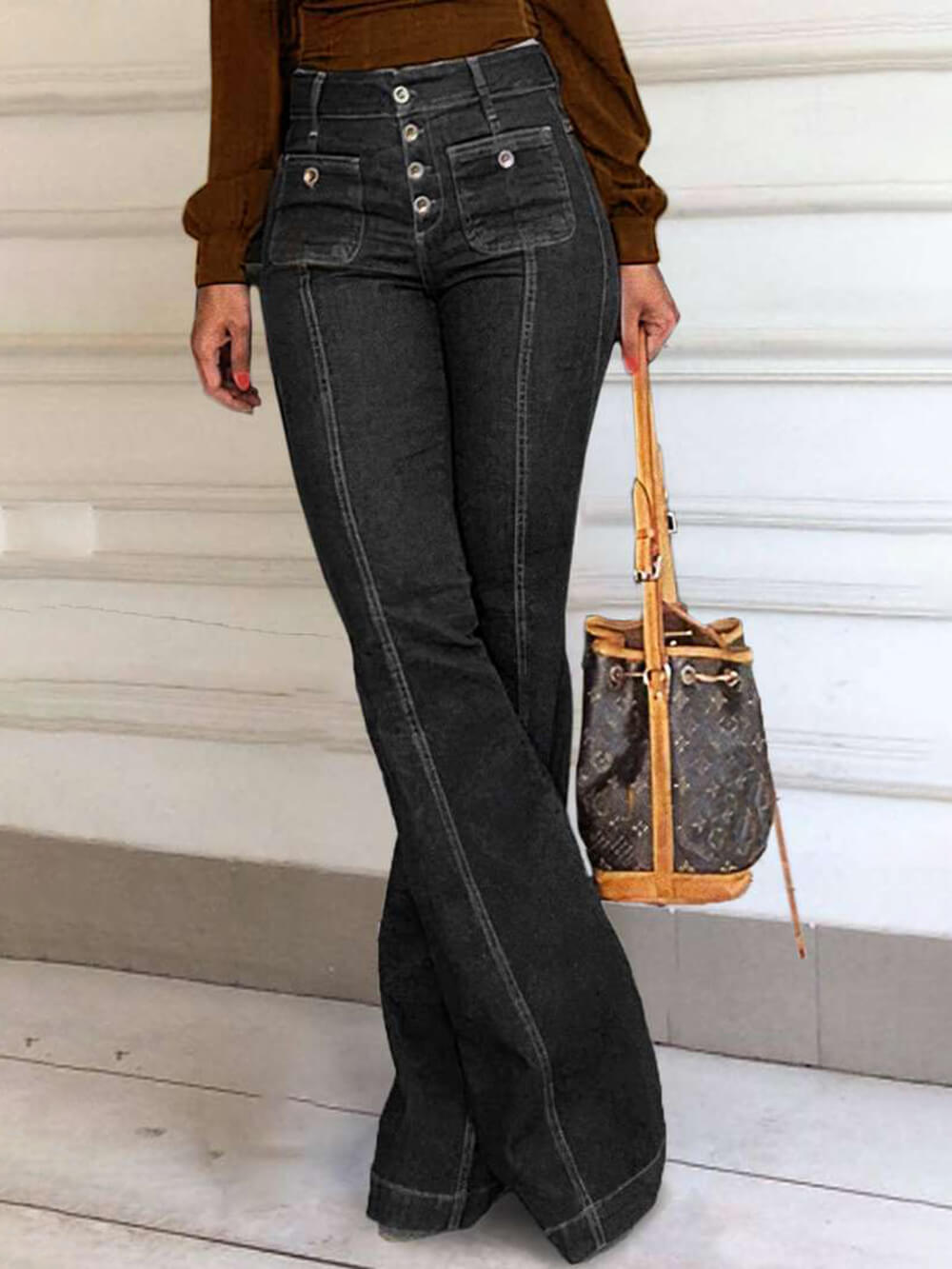 Stilvolle High-Waisted Patchwork Schlagjeans