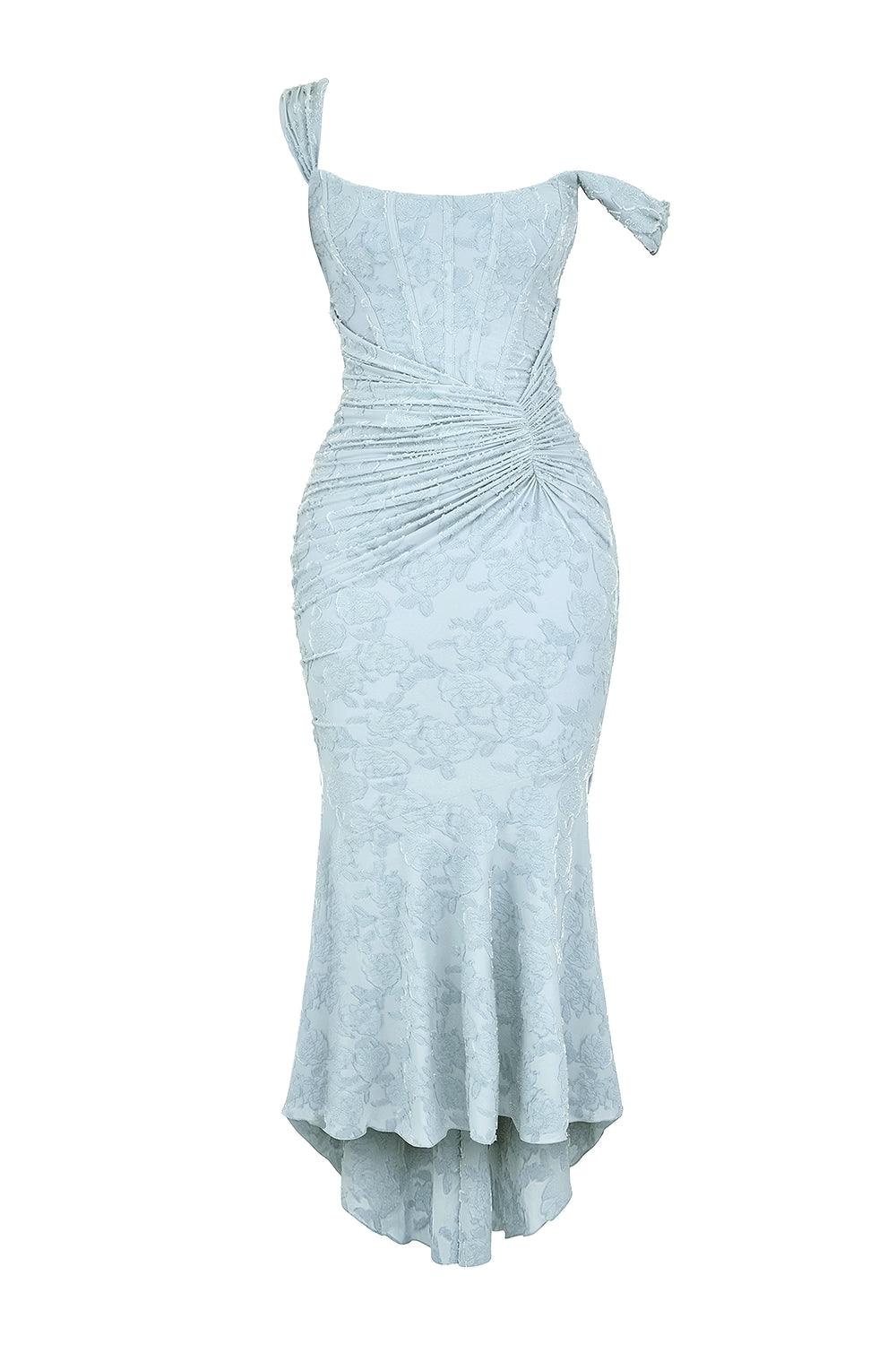 Blaues BlumenMaxi-Kleid