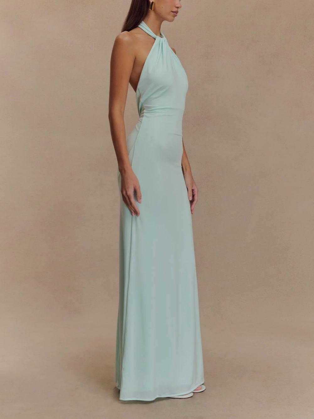 Elegantes Slinky Neckholder Maxikleid - Lagune
