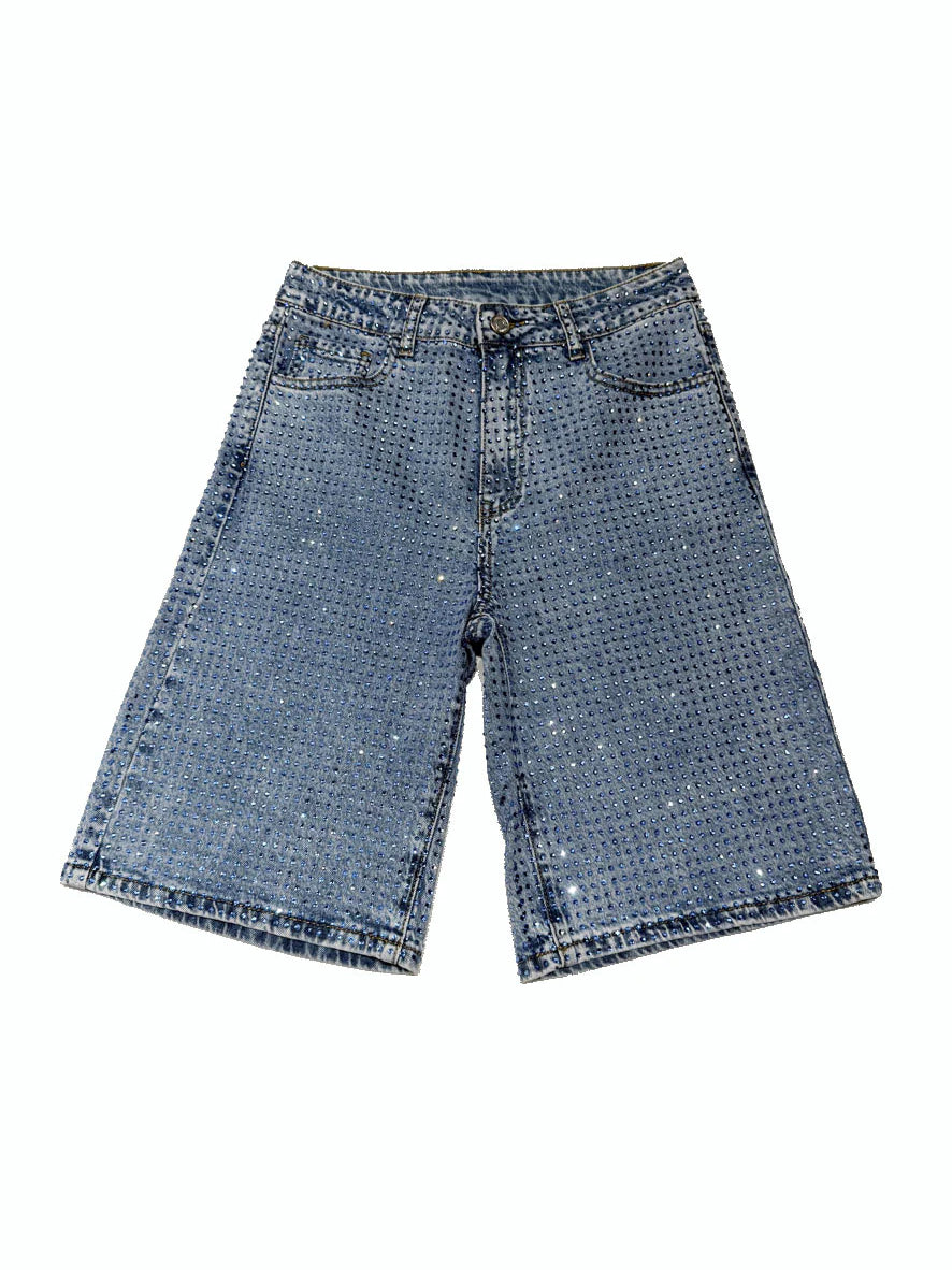 Hellblaue Denim Glitzernde Shorts