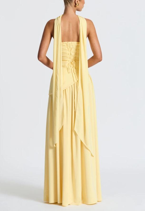 Elegantes rückenfreies Maxikleid mit Schlitz und Band