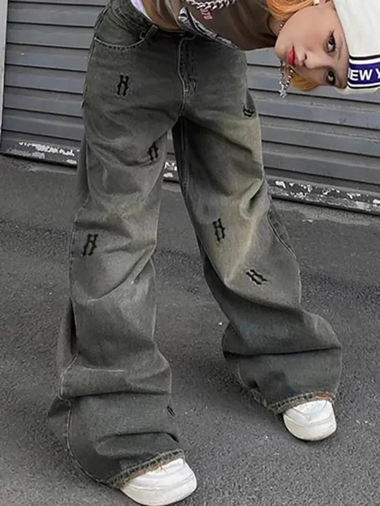 Vintage bedruckte gerade Jeans
