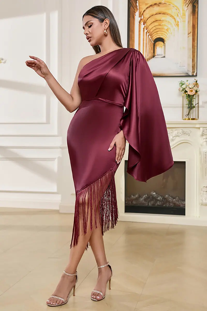 Asymmetrisches One-Shoulder Kleid mit Quasten