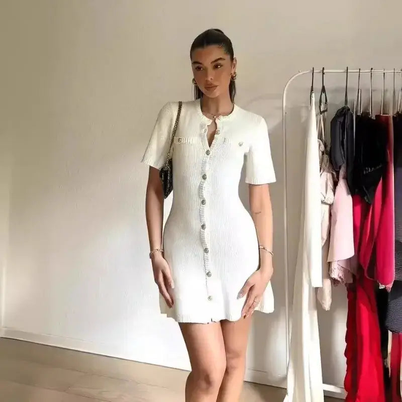 Strick boucle knielanges Minikleid mit Knöpfen