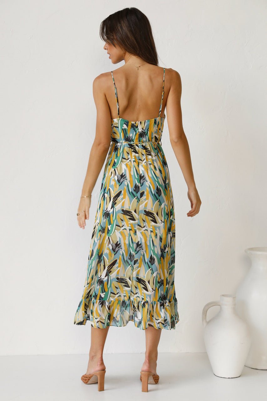 Adela Bedrucktes Rüschen-Midi-Sonnenkleid