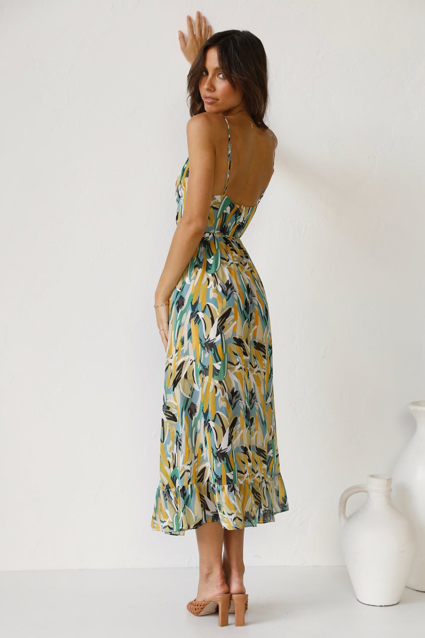 Adela Bedrucktes Rüschen-Midi-Sonnenkleid