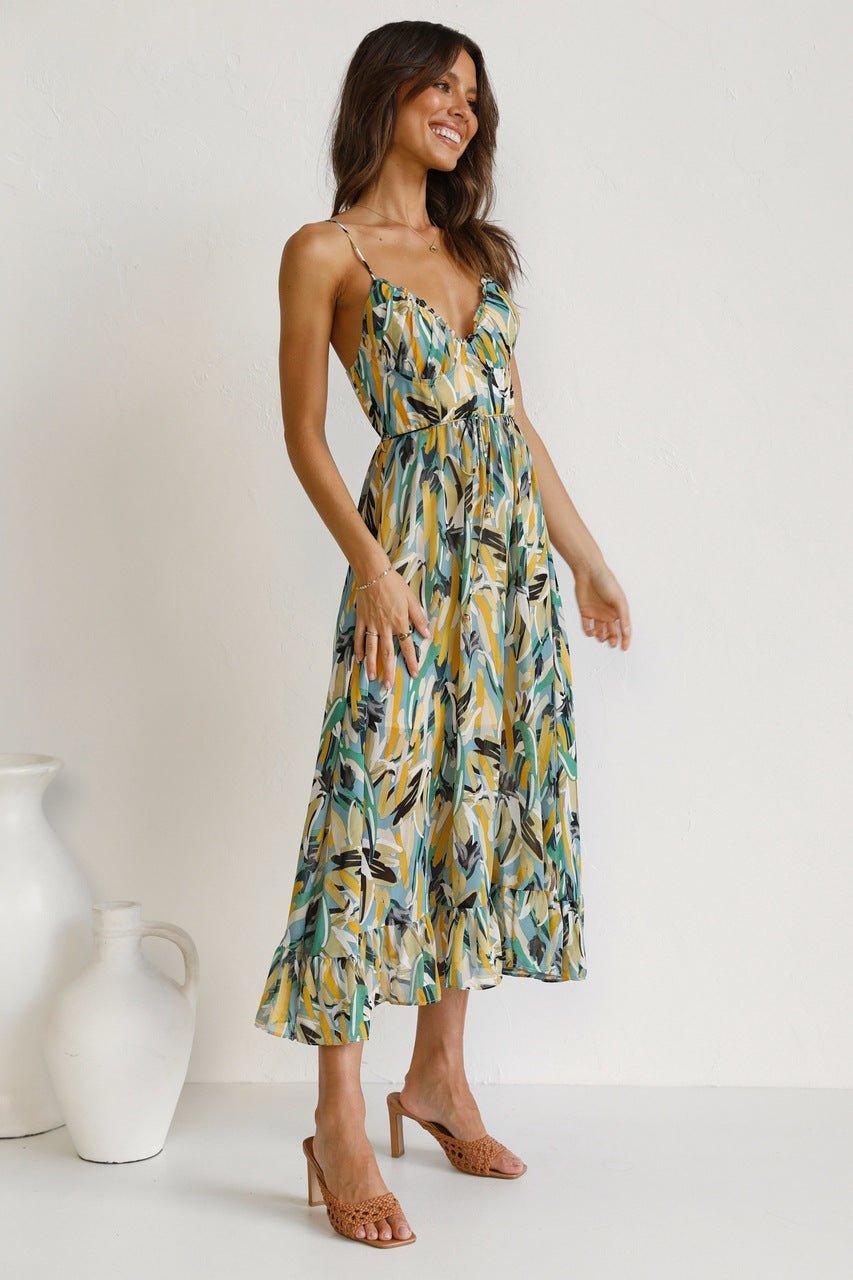 Adela Bedrucktes Rüschen-Midi-Sonnenkleid