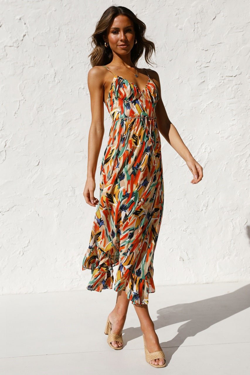 Adela Bedrucktes Rüschen-Midi-Sonnenkleid