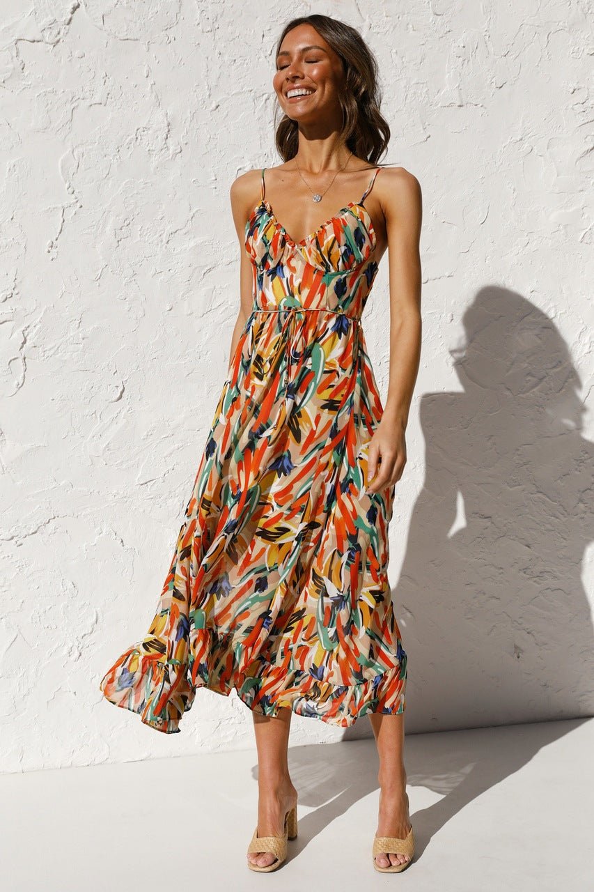 Adela Bedrucktes Rüschen-Midi-Sonnenkleid