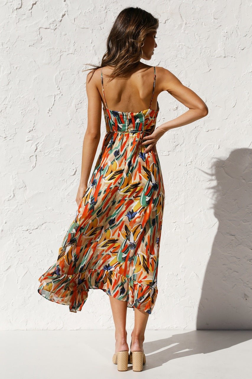 Adela Bedrucktes Rüschen-Midi-Sonnenkleid
