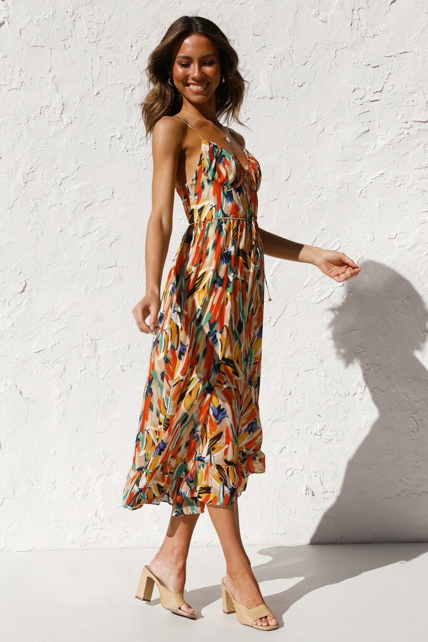 Adela Bedrucktes Rüschen-Midi-Sonnenkleid