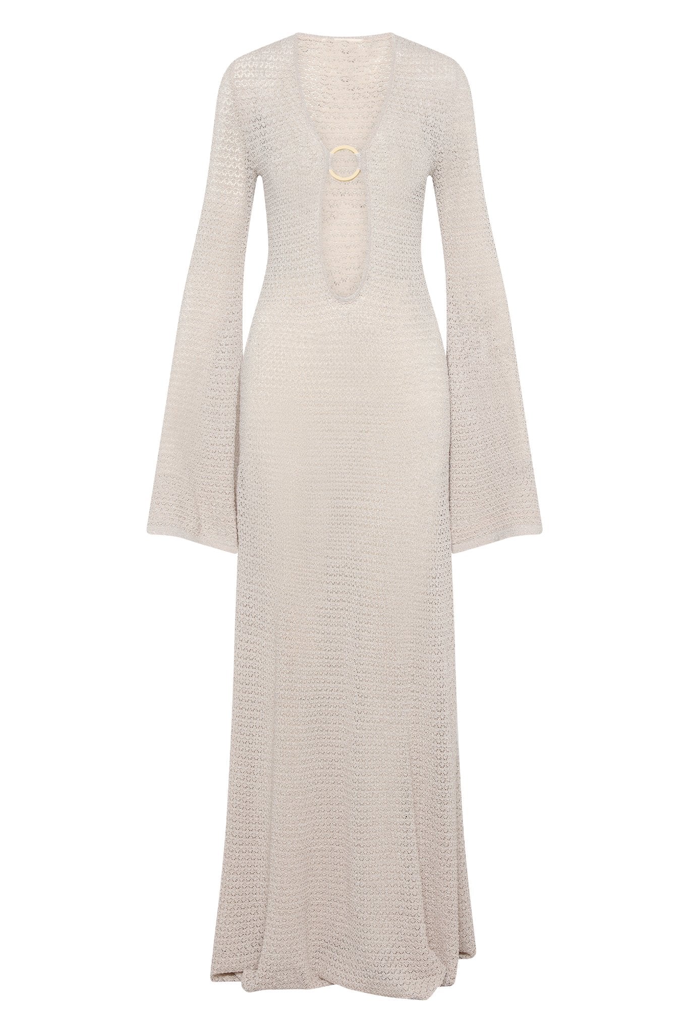 Chaya V-Ausschnitt Häkel-Strick Maxikleid