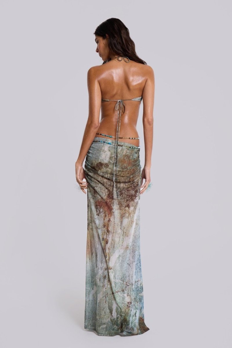 Eve Halterneck Shell Trim Maxi Mesh Kleid