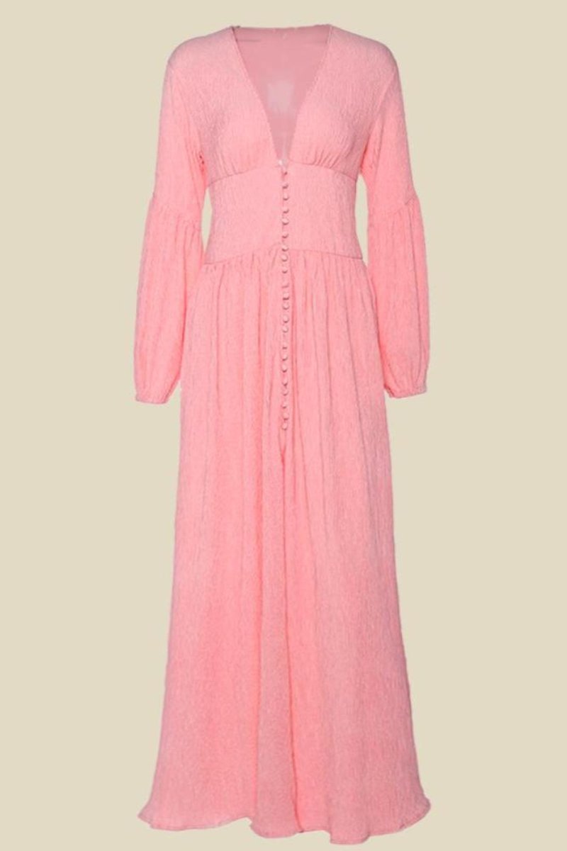 Giselle V-Ausschnitt Plissee Maxi Milchmädchenkleid