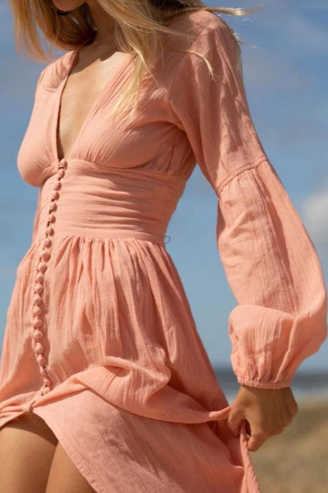Giselle V-Ausschnitt Plissee Maxi Milchmädchenkleid