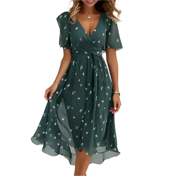 Selin - Elegantes V-Ausschnitt Kleid