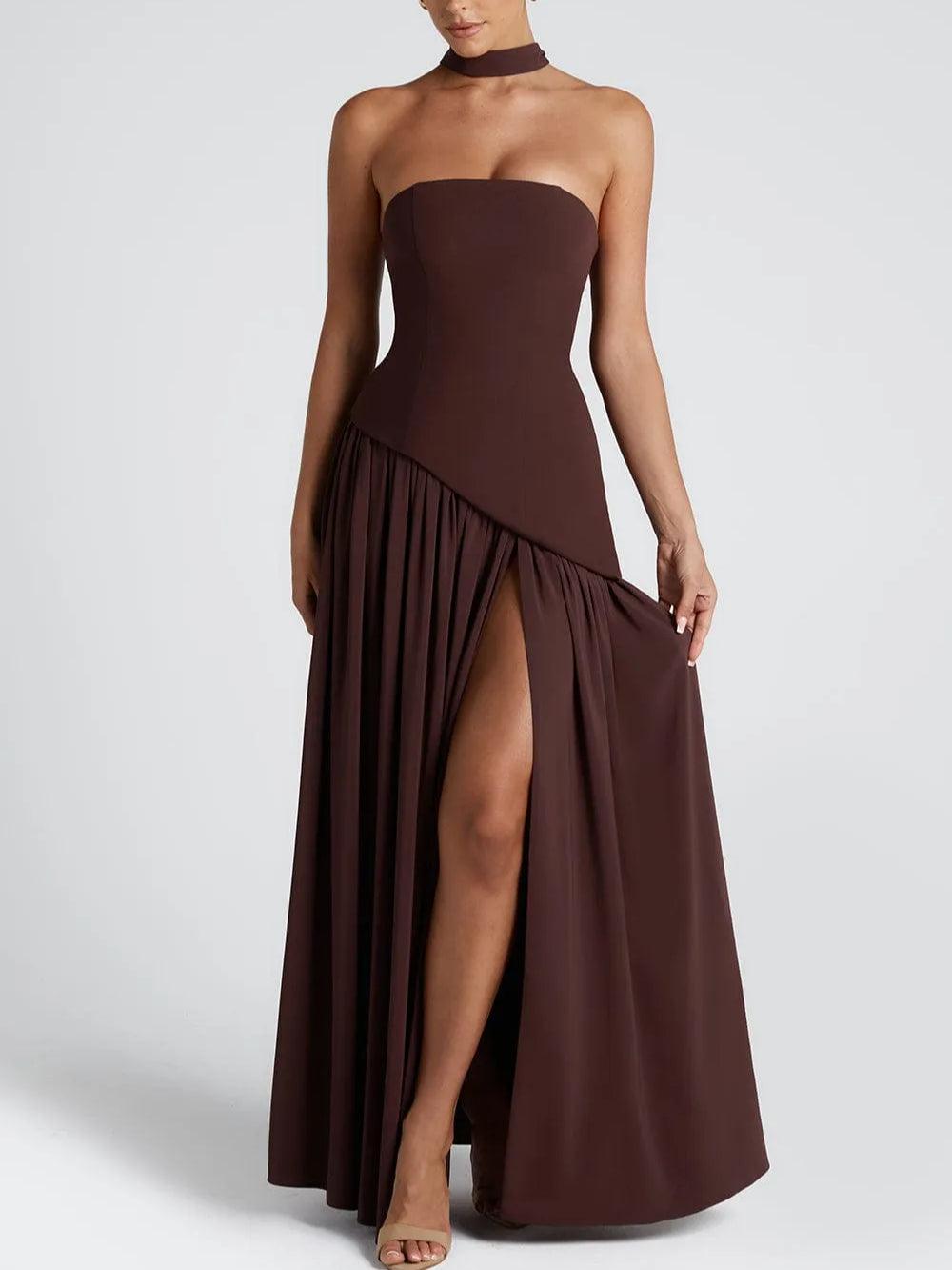 Elegantes rückenfreies Maxikleid mit Schlitz und Band