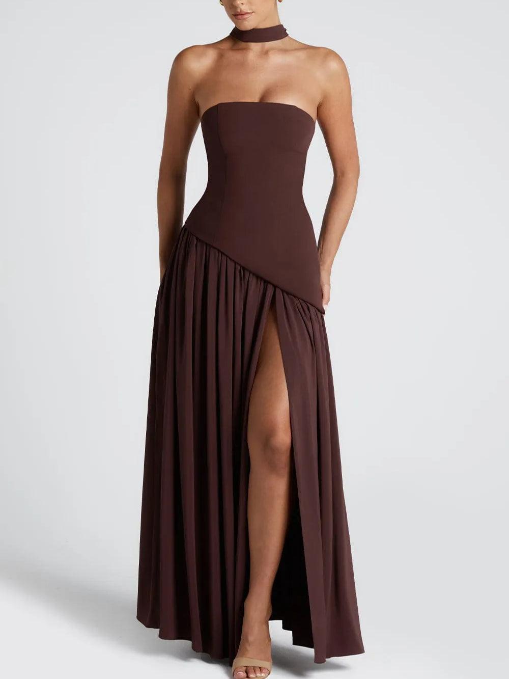 Elegantes rückenfreies Maxikleid mit Schlitz und Band