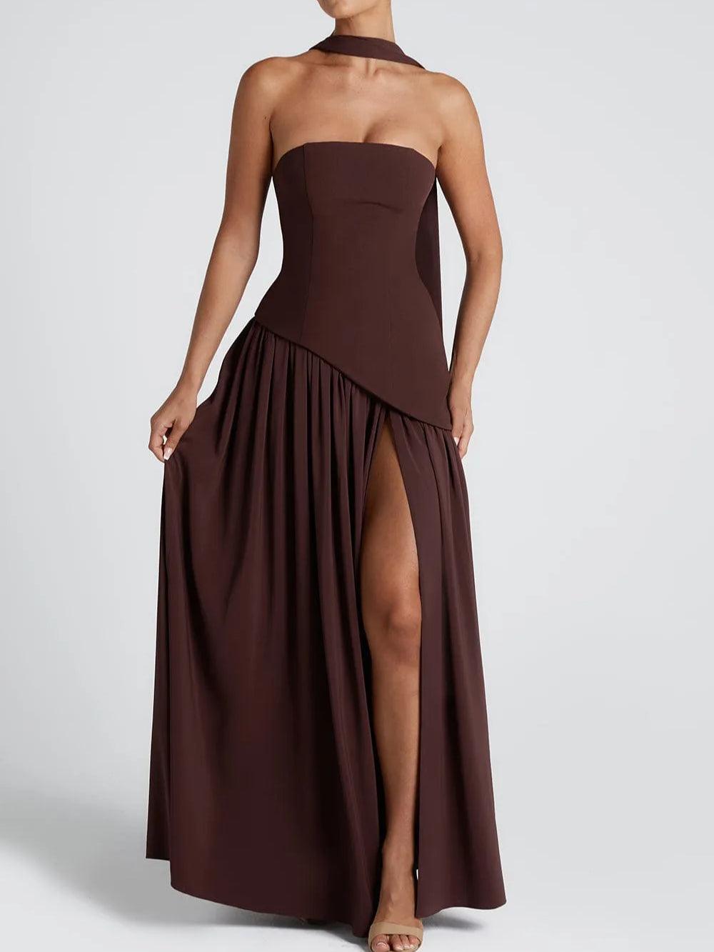 Elegantes rückenfreies Maxikleid mit Schlitz und Band