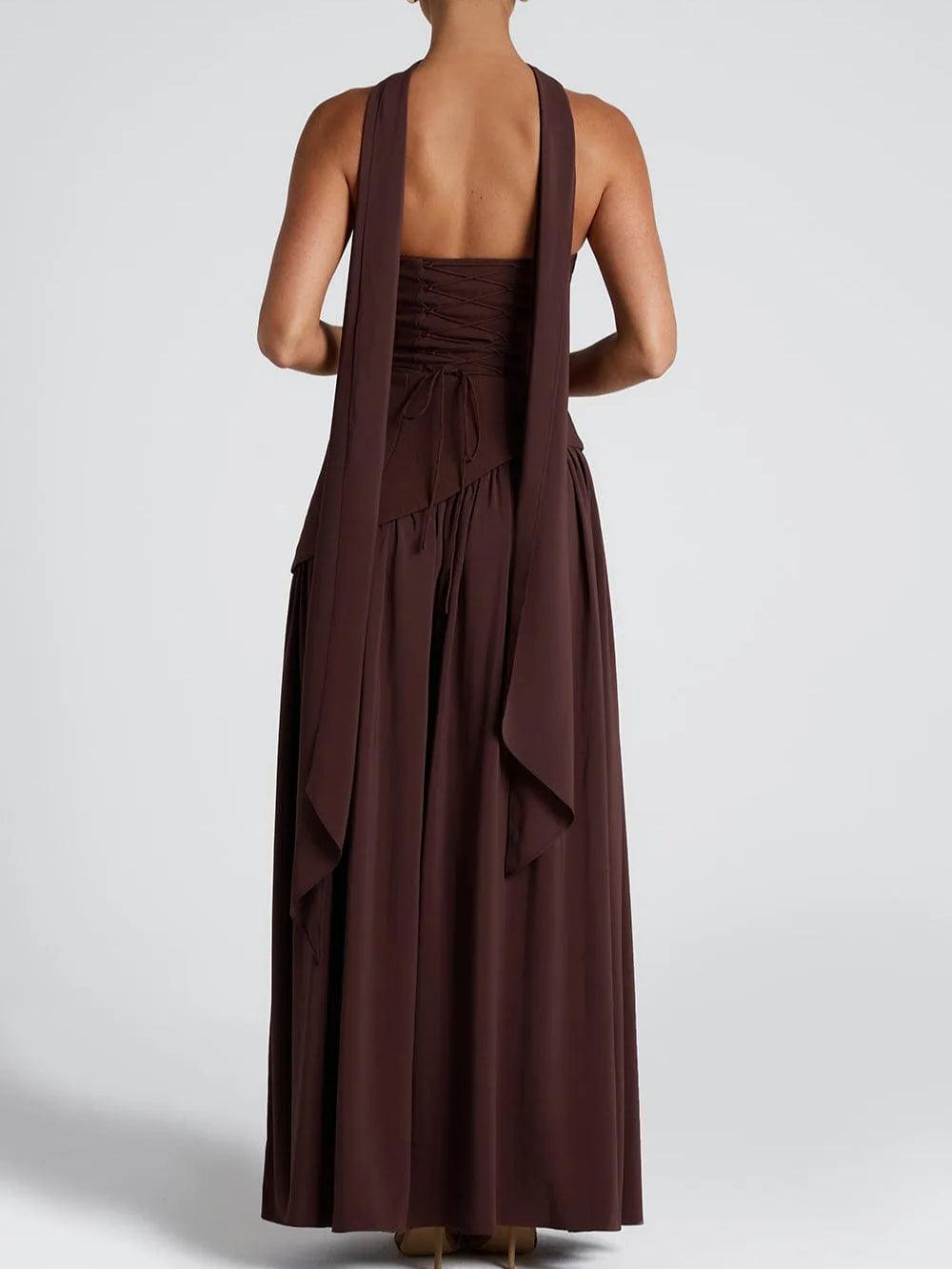 Elegantes rückenfreies Maxikleid mit Schlitz und Band