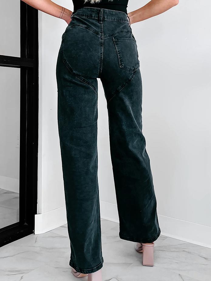 Rhinestone-Detailierte Distressed Straight Jeans