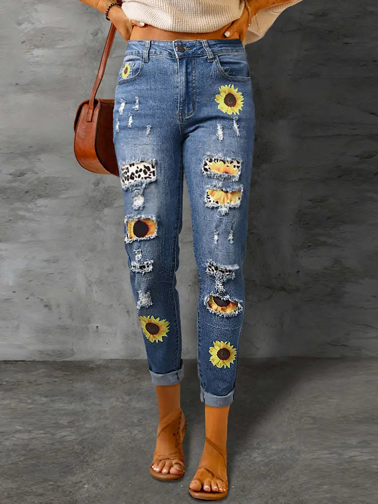 Modische Slim Fit Print Jeans