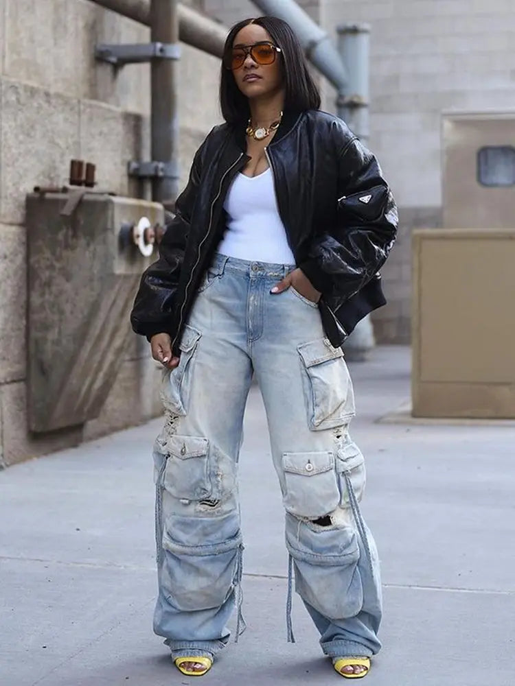 Street Style Cargo Denimhose