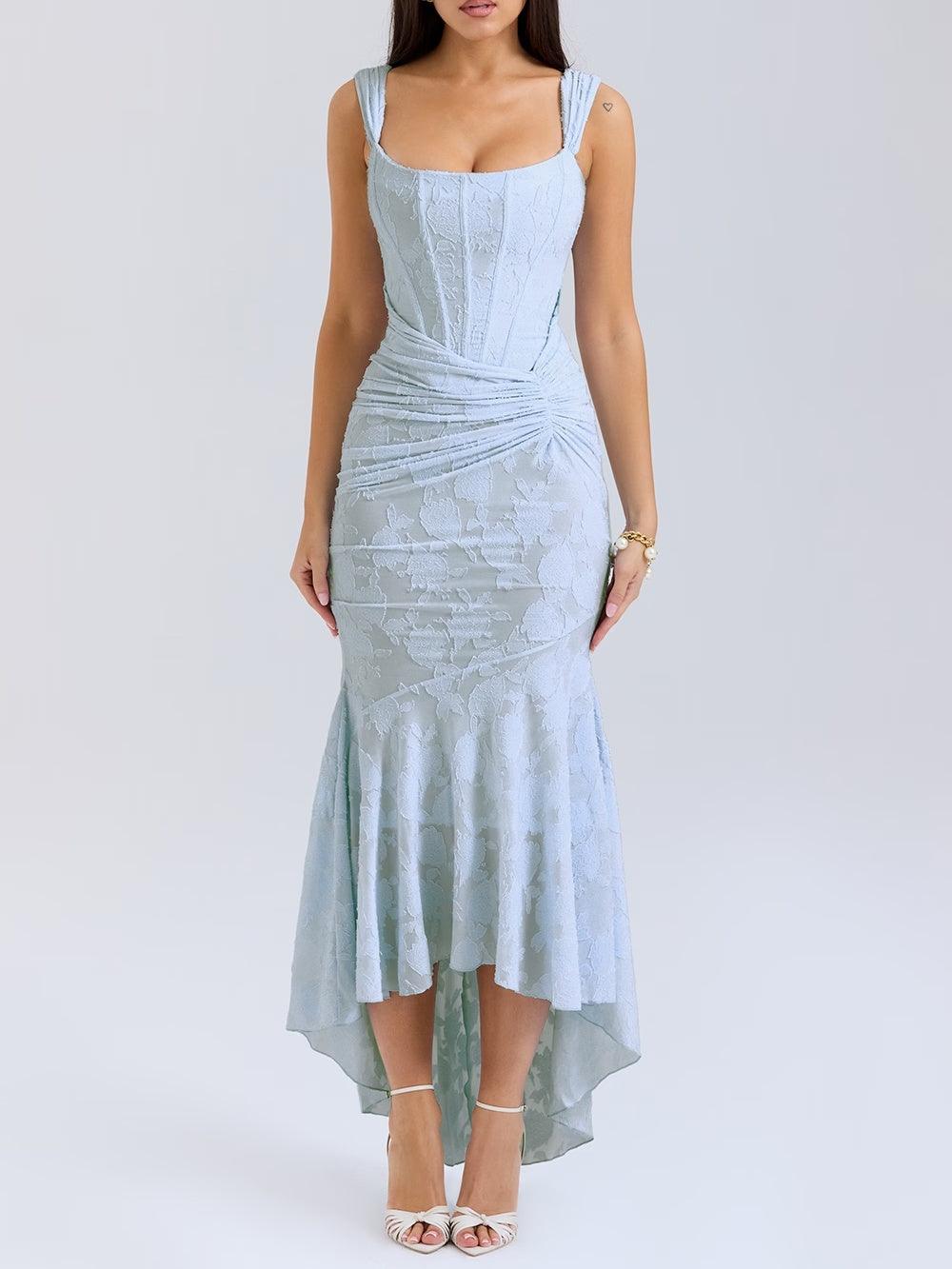 Blaues BlumenMaxi-Kleid