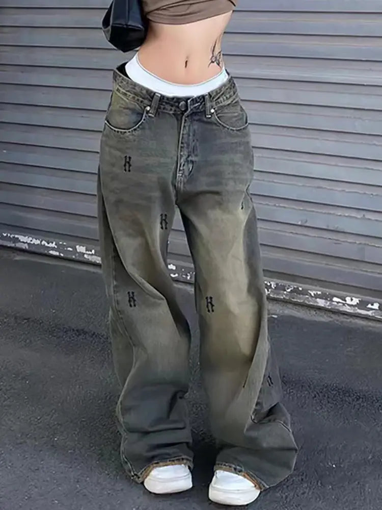 Vintage bedruckte gerade Jeans