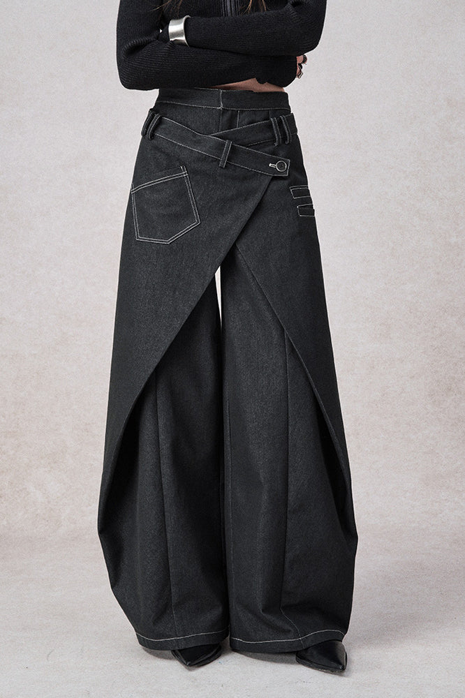 Schwingende Symphonie Falsche Zweiteilige Weitbeinige Jeans