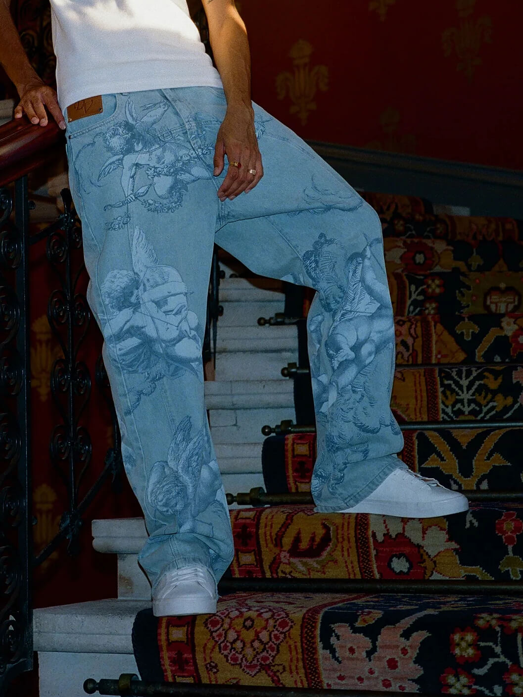 Cupid Print Gewaschene Blaue Jeans