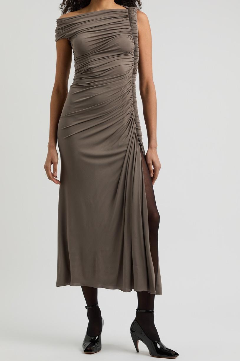 Ailal Drapierter Midikleid mit schulterfreiem Ausschnitt