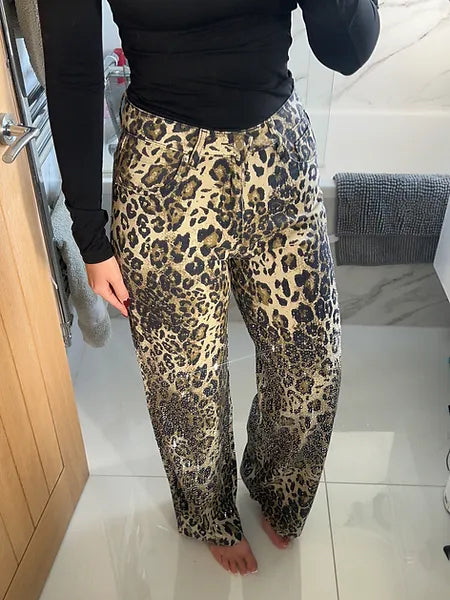 Leoparden Diamantierte Schlagjeans