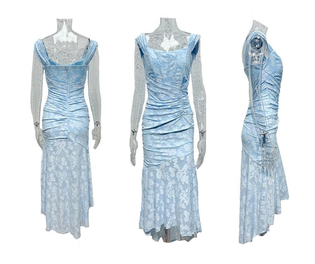 Blaues BlumenMaxi-Kleid