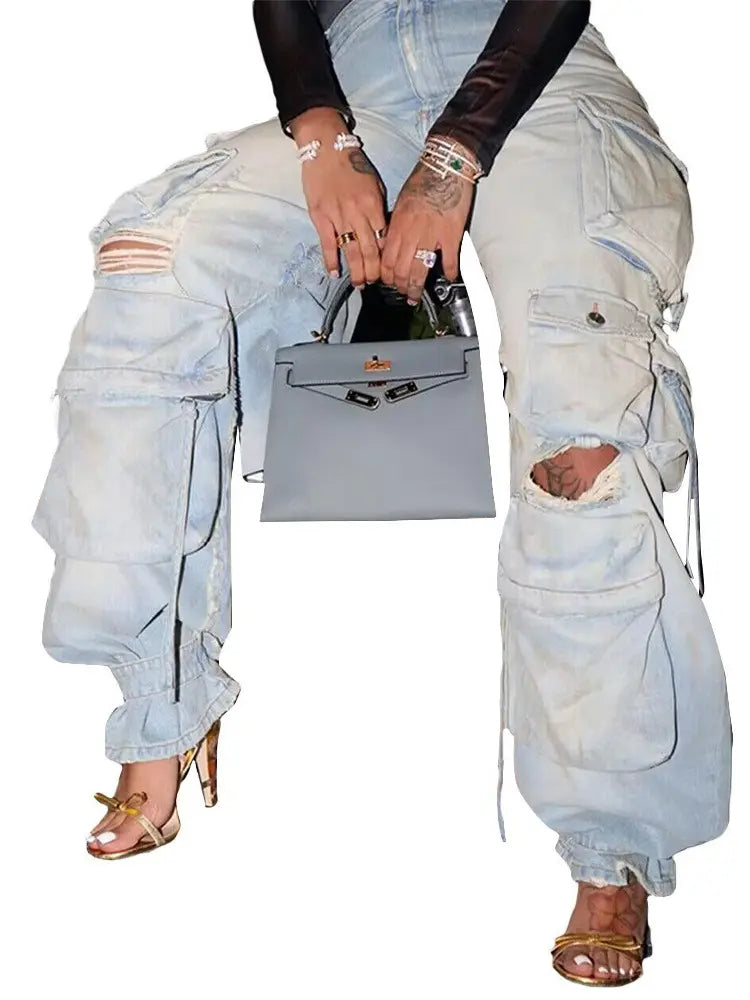 Street Style Cargo Denimhose