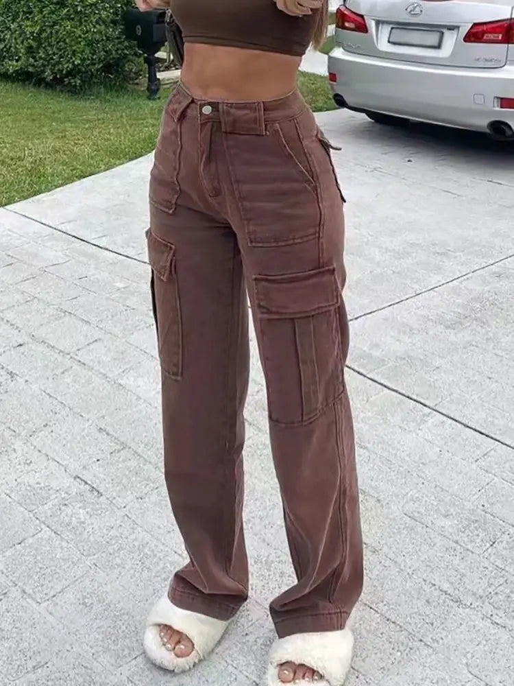 Vielseitige lockere Jeans-Cargo-Hose mit mehreren Taschen