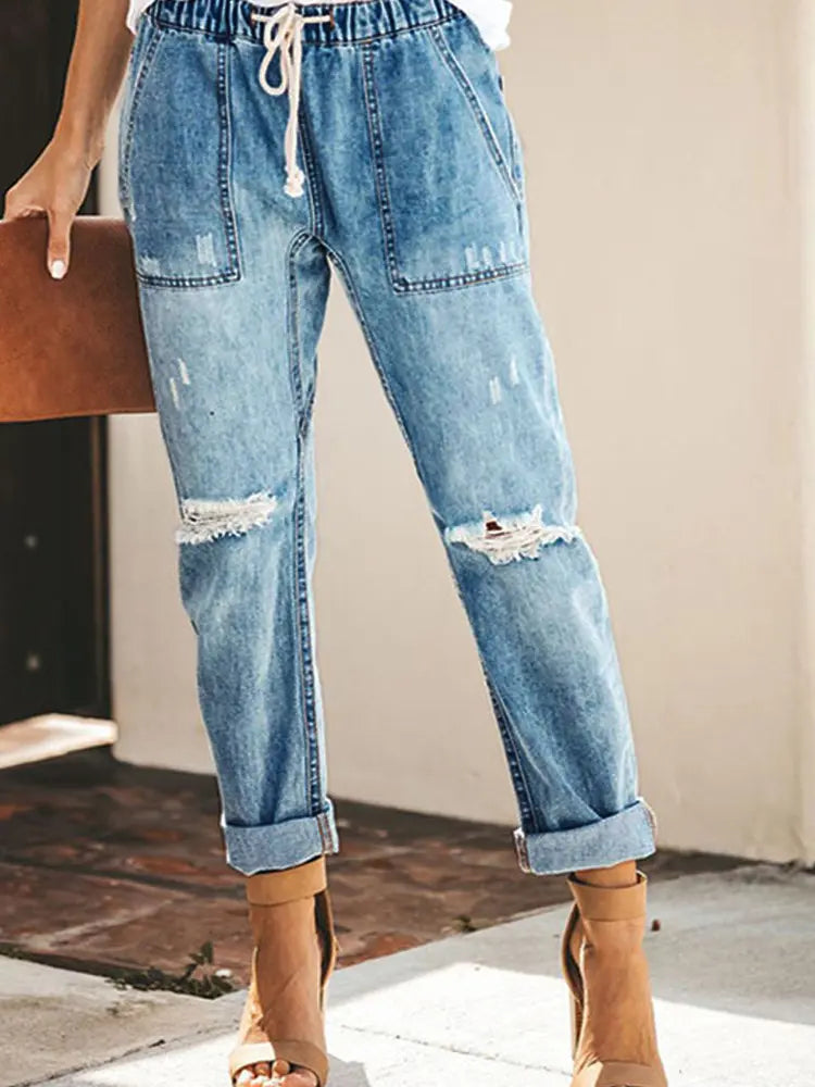 Herbst Kordelzug Zerrissene Jeanshose