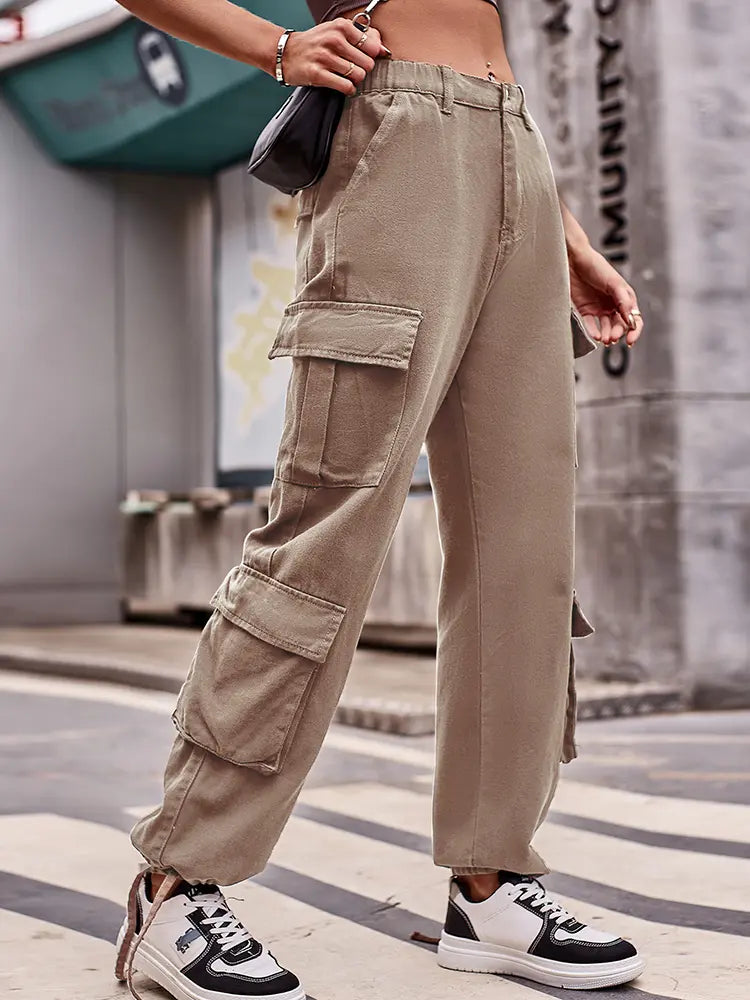 Lockere Cargohose aus Denim mit Kordelzug