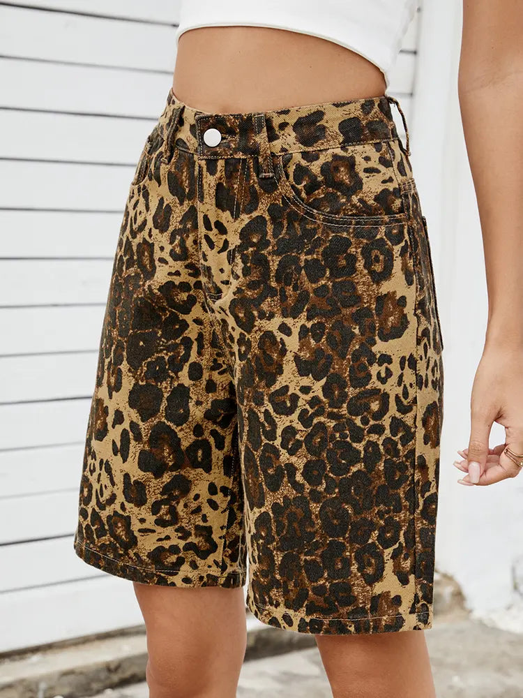 Vintage Leo-Muster Jeans-Shorts
