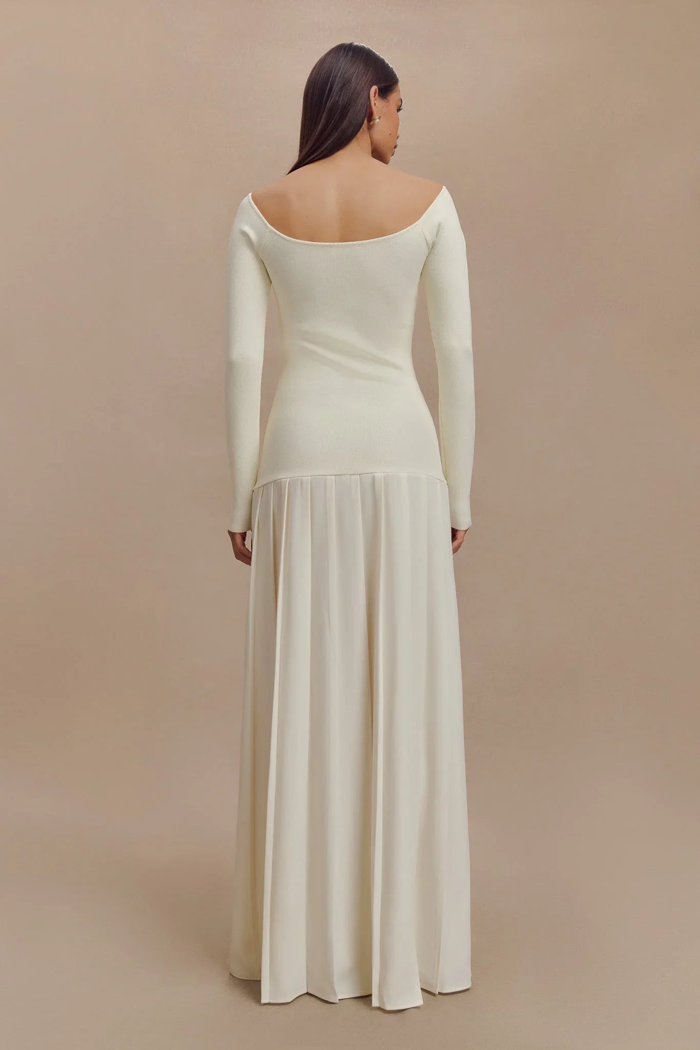 Strickkleid mit Carmen-Ausschnitt Maxi - Elfenbein
