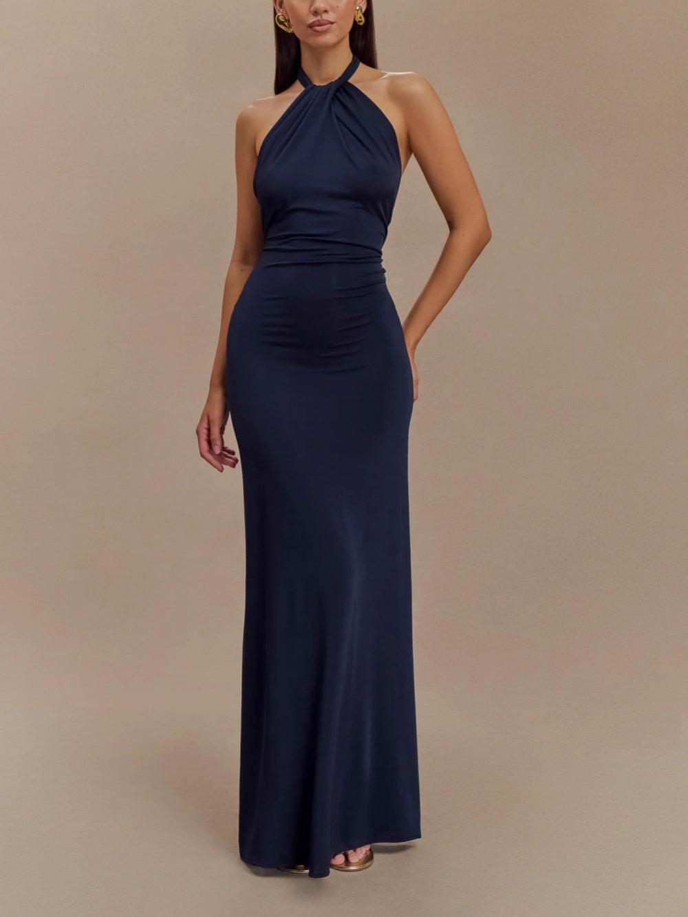 Elegantes Slinky Neckholder Maxikleid - Lagune