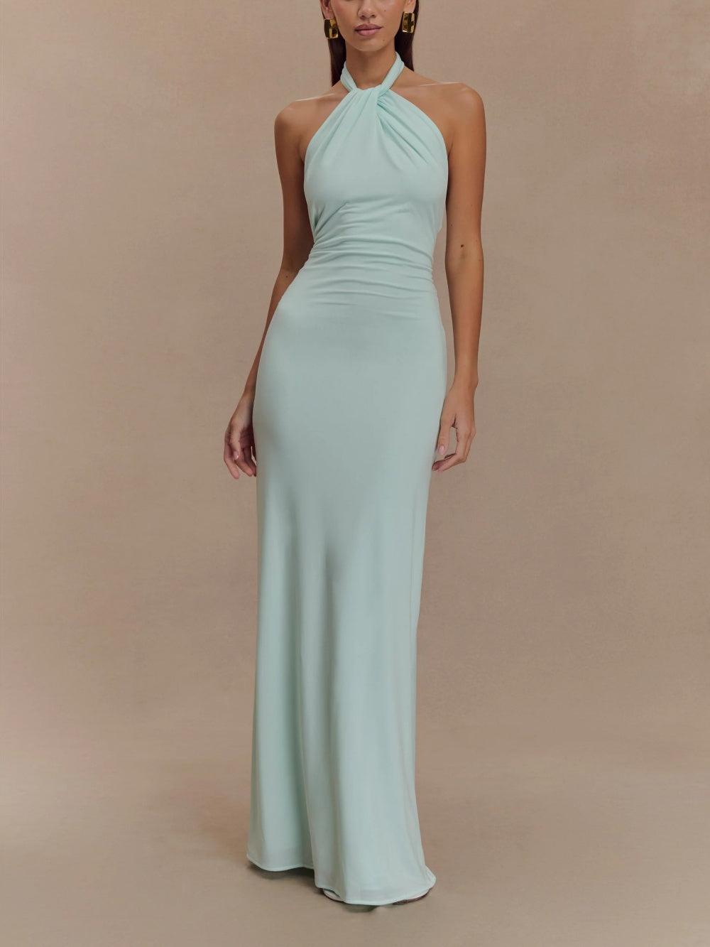 Elegantes Slinky Neckholder Maxikleid - Lagune