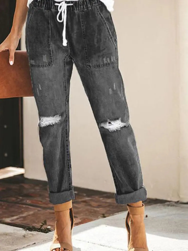 Herbst Kordelzug Zerrissene Jeanshose