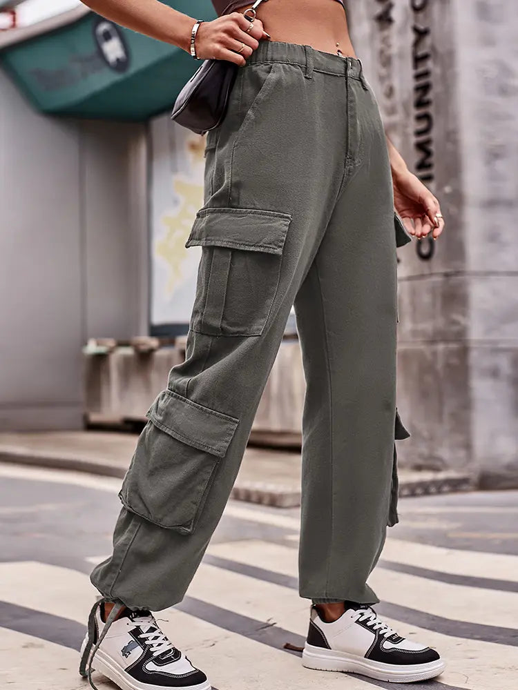Lockere Cargohose aus Denim mit Kordelzug
