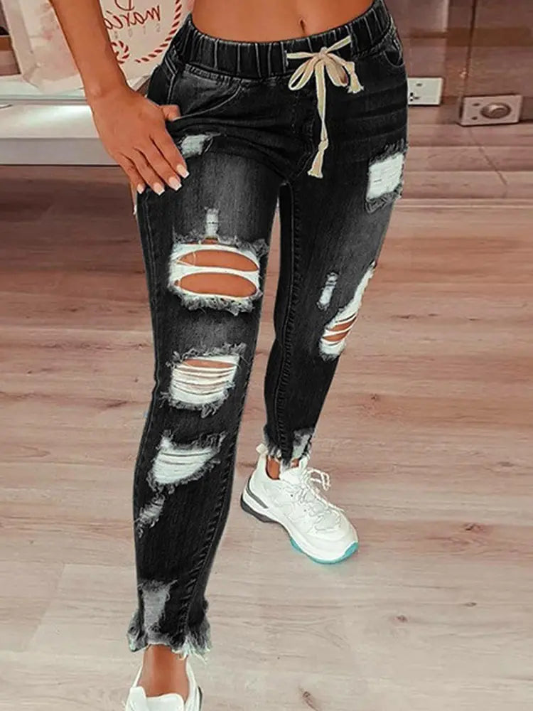 Gestreifte Lässige Jeans mit Kordelzug
