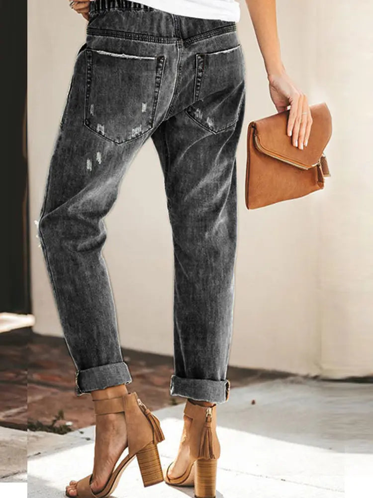 Herbst Kordelzug Zerrissene Jeanshose
