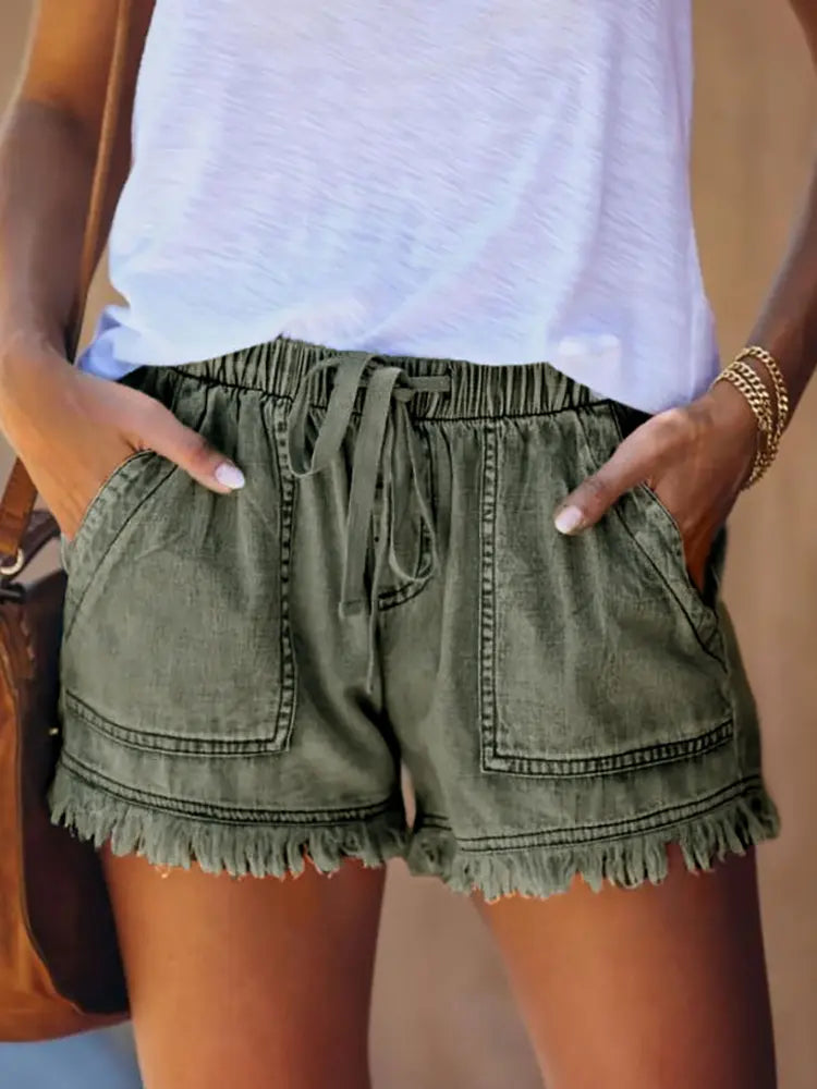 Elastische Taille Schlanke Passform Denim Hot Shorts