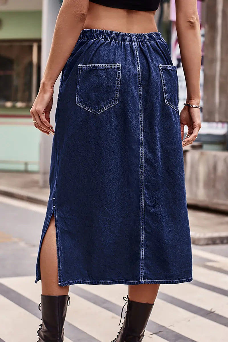 Kordelzug-Taille Denim Midiröck