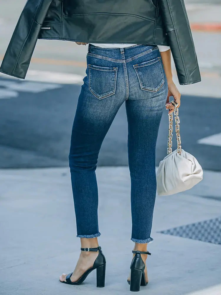 Stretch Button-Up Ripped Knöchellange Jeans
