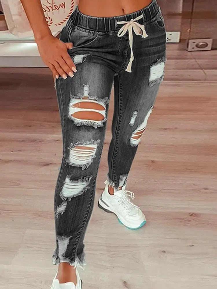 Gestreifte Lässige Jeans mit Kordelzug